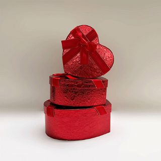 Caixa Cora��o Metalizado R�gido - Kit c/ 3 und