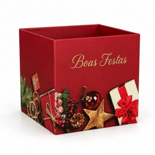 Cachep� Quadrado Pote 15 Boas Festas Vermelho  - Pacote c/10 und