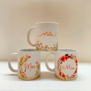 Caneca Splash Dourada M�e Floral - Kit c/3 und